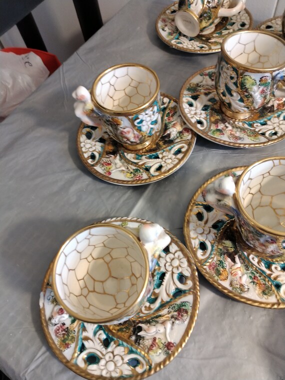 Vintage Capodimonte Cherub & Dragon Demitasse Espresso / Tea Set