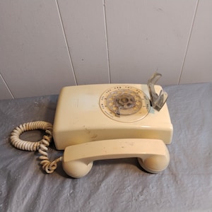 Vintage ITT Beige Rotary Dial Wall Phone Landline, Read Description