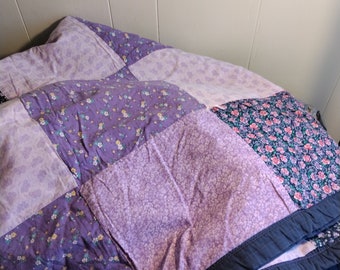 74x56" Vintage Handmade Quilt, Purple & Pink Patchwork Quilt Blanket