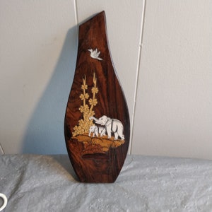 10 1/4&quot; Wood Inlay Elephant Wood Plaque, Wall Decor