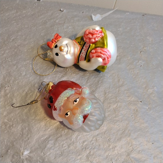 サンタと雪だるまのガラス製クリスマスオーナメント 2個 - Etsy 日本