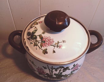 Vintage Prinz Villeroy & Bock Enamel Floral Pot with Lid Made in Germany