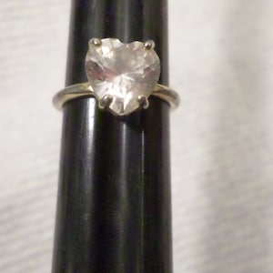 Vintage Rhinestone Faux Diamond Ring, Heart Ring Size 6