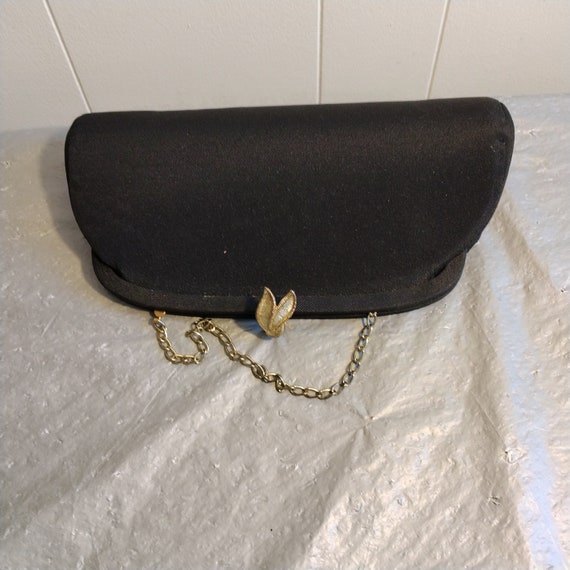 Vintage Black Evening Bag Clutch Handbag - image 1