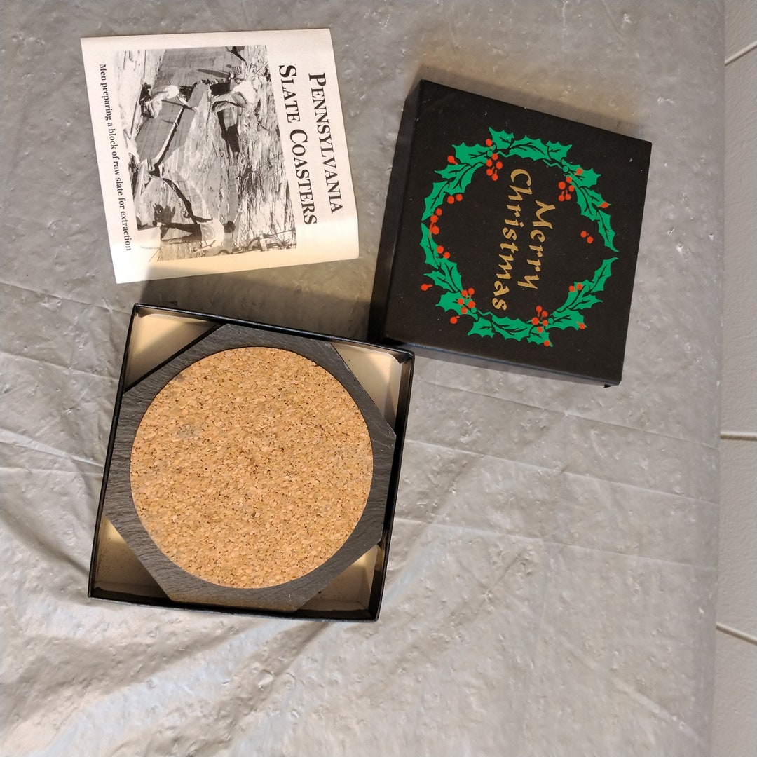 Set of 5 Vintage Slate Coasters, Pennsylvania Merry Christmas Coasters ...