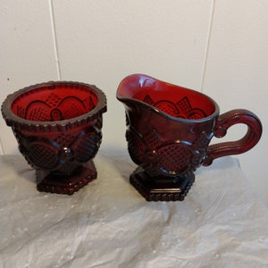 Vintage Avon Ruby Red Creamer & Sugar Set