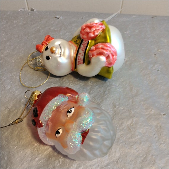 サンタと雪だるまのガラス製クリスマスオーナメント 2個 - Etsy 日本