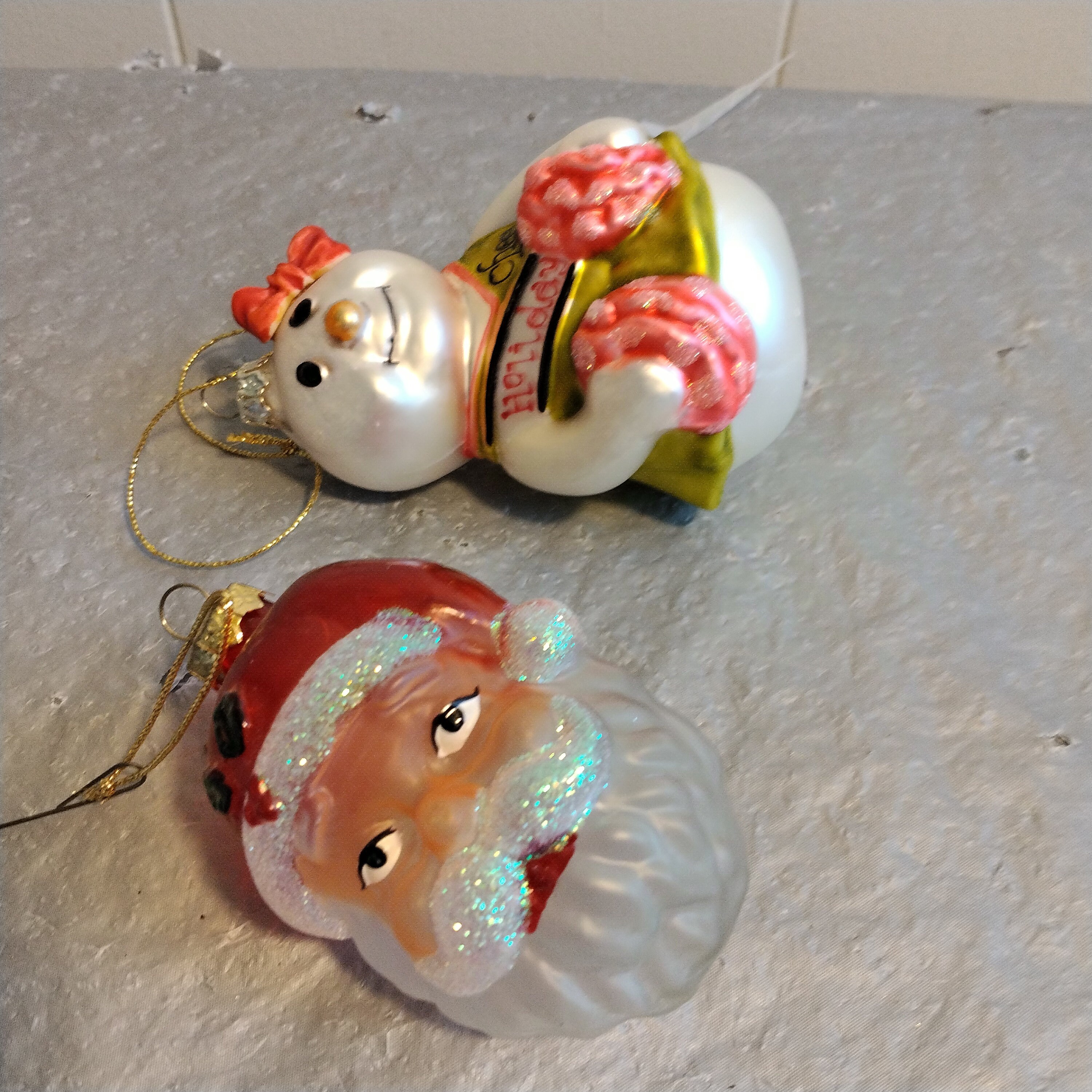 サンタと雪だるまのガラス製クリスマスオーナメント 2個 - Etsy 日本