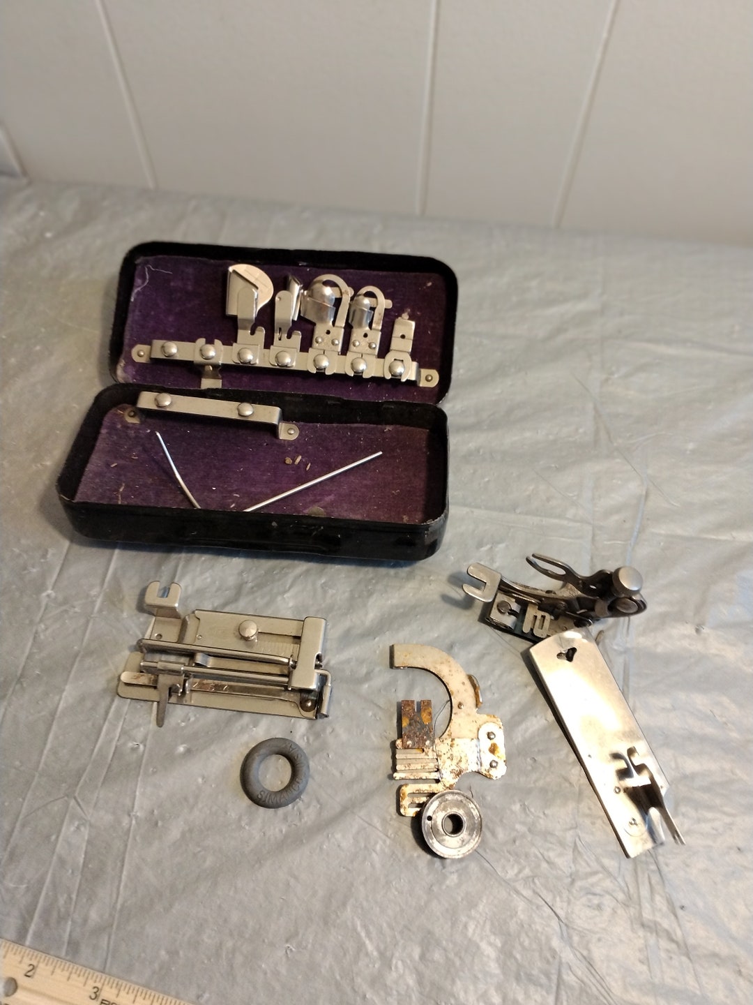 Vintage Sewing Machine Accessories Attachments Tin With Accessories Etsy