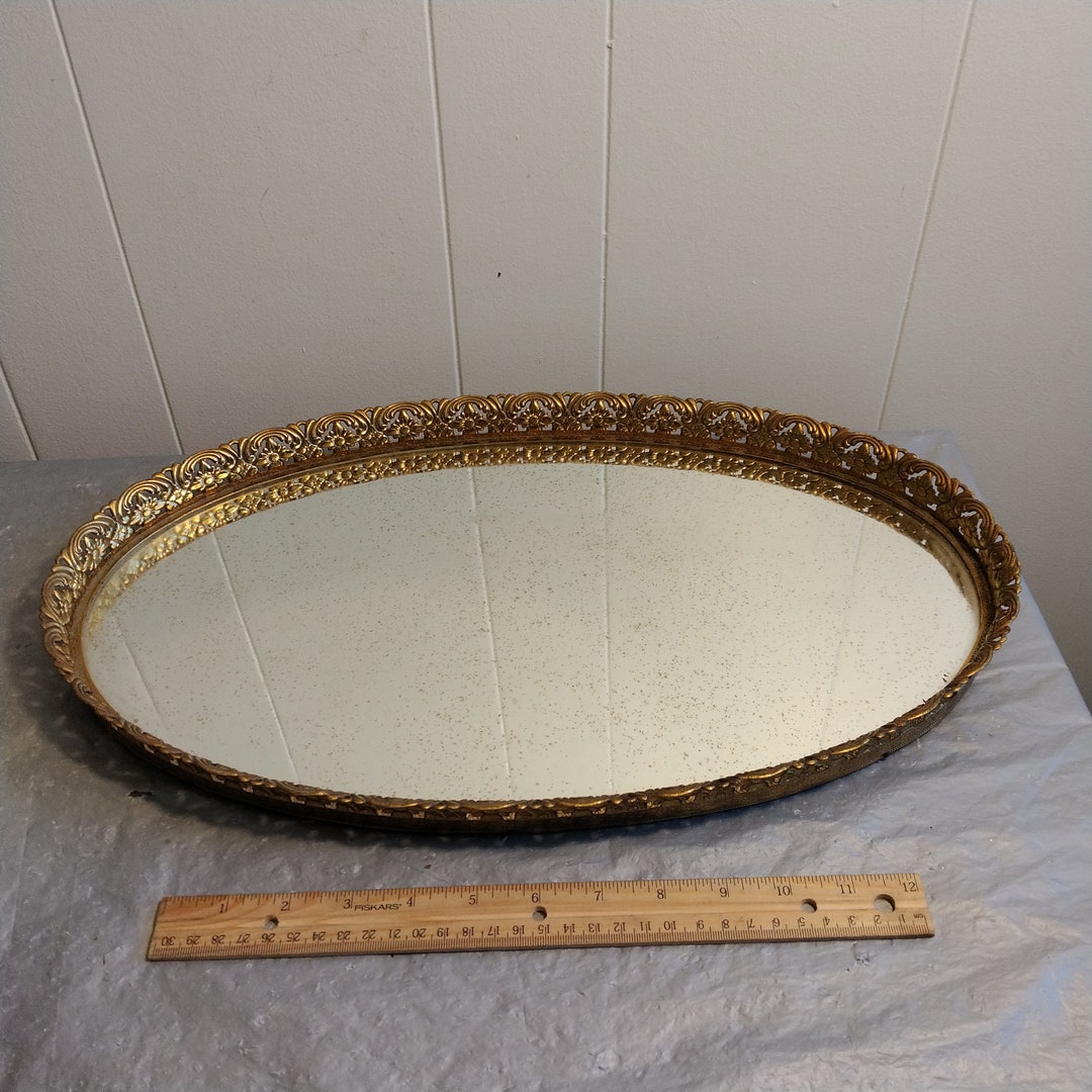 18 1/2 Vintage Vanity Mirror Tray Oval Large Vanity Etsy