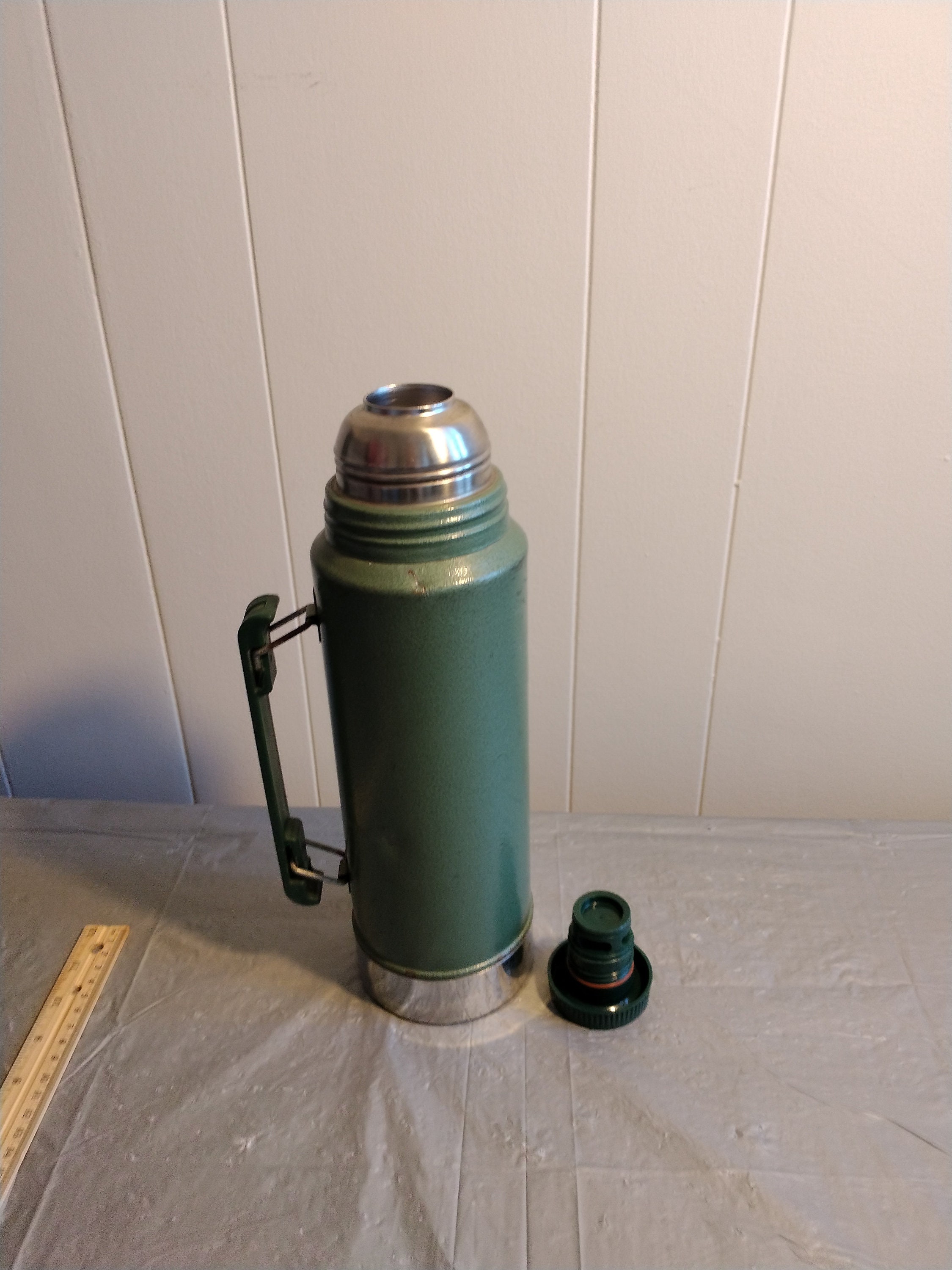 Green Metal Aladdin Stanley Thermos, Vintage Camping Gear - Mendez Manor