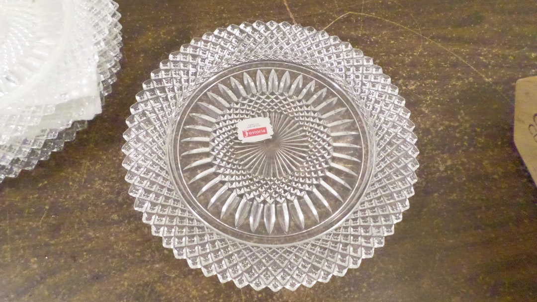 4 Vintage Fostoria Lead Crystal Plates, Pressed Glass Plates Etsy