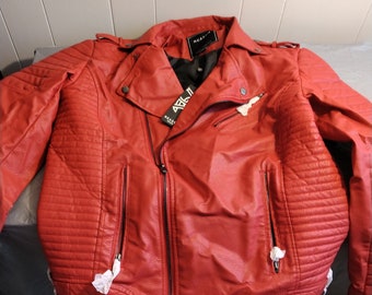 NOS Reason Red Faux Leather Jacket, Biker Jacket