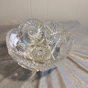 Vintage Brilliant Cut Glass Bowl 8 3/4&quot;, Pinwheel Glass Pattern