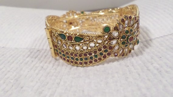 Faux Ruby Diamond Emerald Bangle Bracelet - image 2