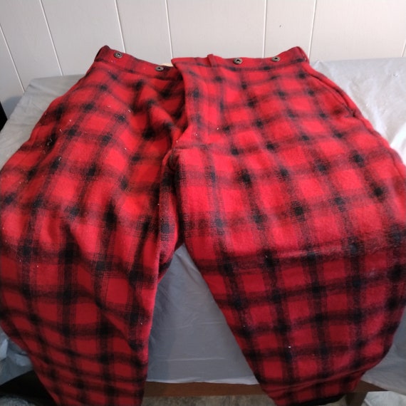 Vintage Red Plaid Insulated Wool Pants, Woolruch … - image 2