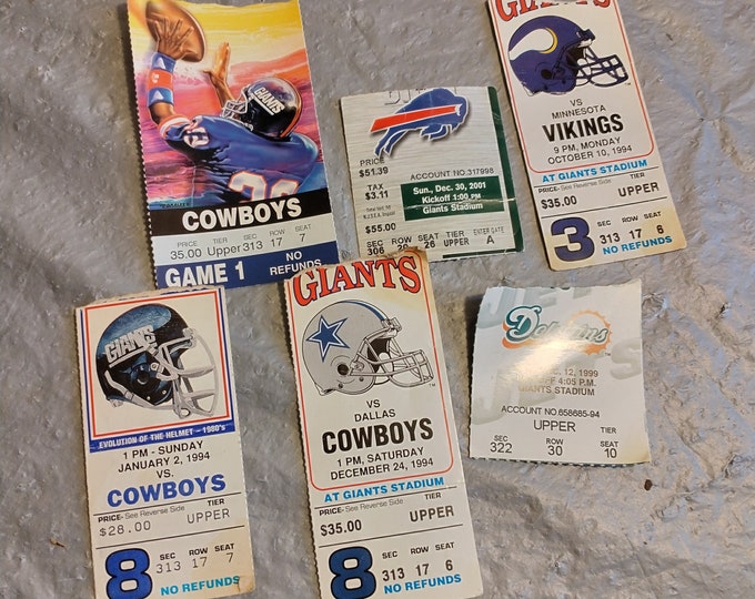 1990s Vintage NFL Ticket Stubs, Dallas Cowboys Miami Dolphins, Sports
