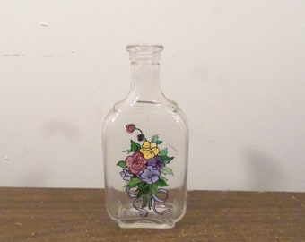 Vintage Owens Glasflasche mit Floralen Design, Glasvase