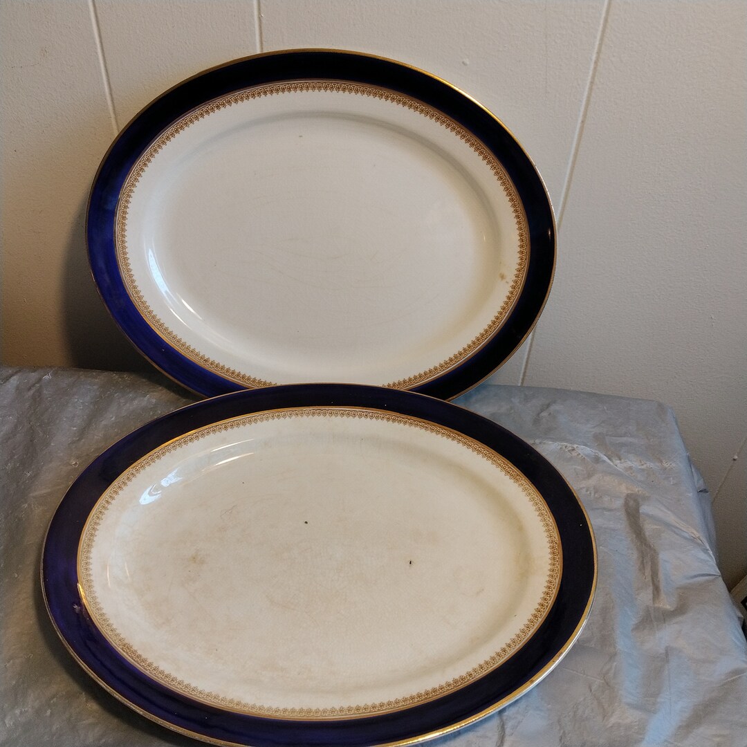 2 Antique Vintage Wedgwood & Co LTD Cobalt Sapphire Platters, Serving ...