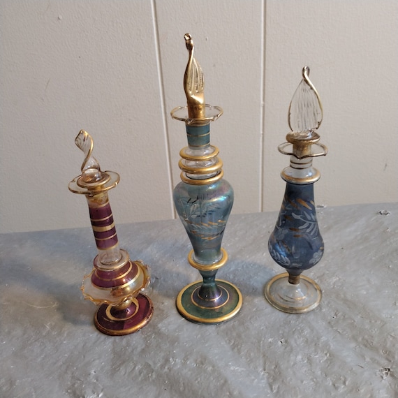 3 Vintage Hand Blown Egyptian Perfume Bottles - image 1