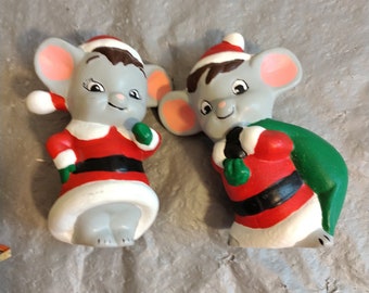 2 souris de Noël peintes à la main vintage