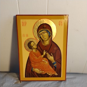 Baby Jesus Icon on Wood with Gold Foil Wall Hanging