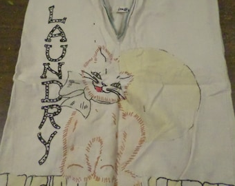 Vintage Royal Society Laundry Bag with Embroidered Cat Design