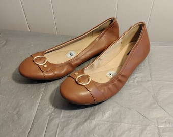 Jones New York Shoes, Brown Leather Flats Ballerina Shoes 9W