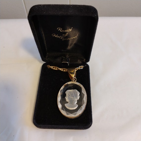 Vintage Lucite Plastic Clear Cameo Necklace - image 2