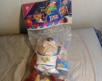 Peluche Taz, el Demonio de Tasmania de Space Jam de McDonald's, sellado de los años 90 (8 pulgadas)