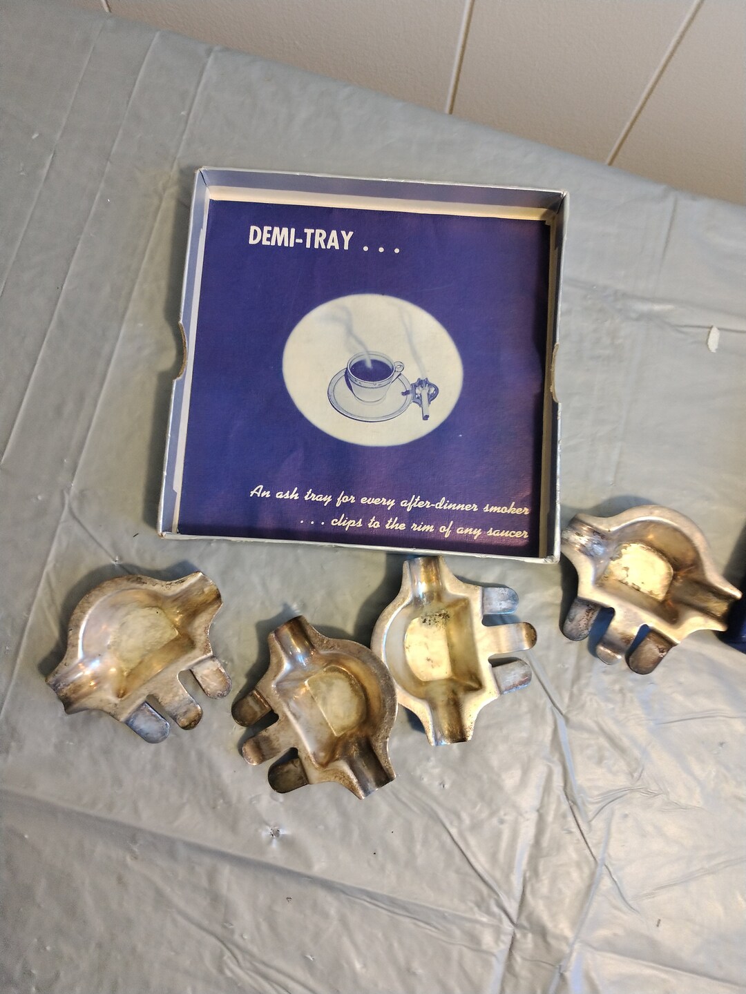 Set of 4 Silver Plate Ashtrays, Personal Ashtray, Vintage Demi Tray Ash