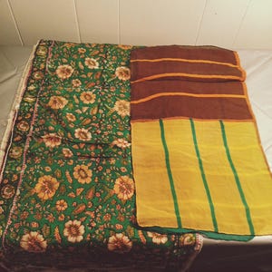 2 Vintage Scarf Scarves, Multi Color Silk Scarf, Green Floral Silk Scarf