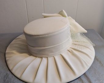 Vintage Perche Couture Womens Hat, Wide Brim White Fabric