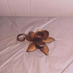 Brass Lotus Flower Candle Holder with Handle