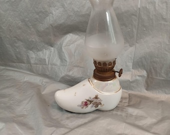 Lámpara de queroseno con forma de zapato floral de porcelana japonesa de 7,7 pulgadas