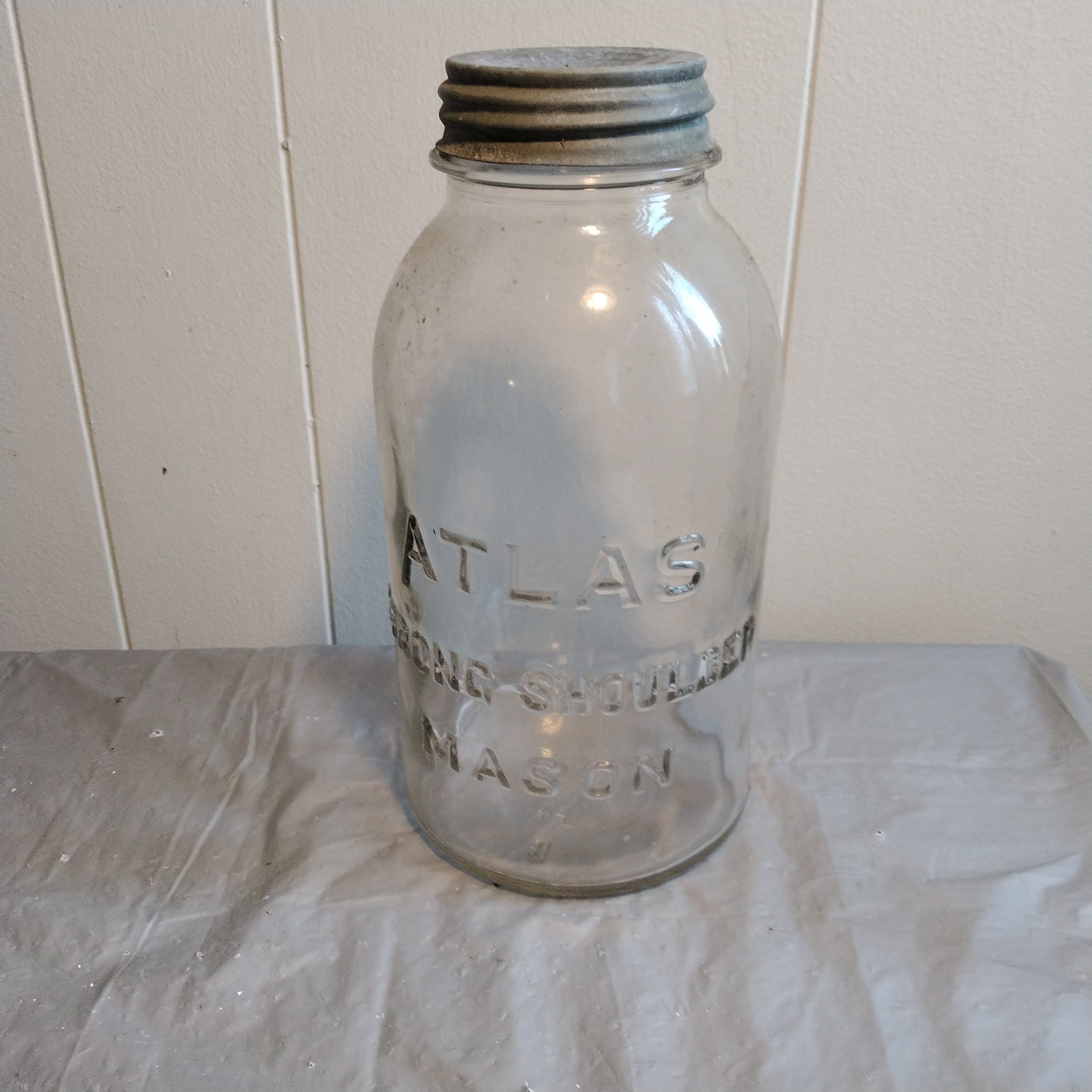 Large Vintage Atlas Strong Shoulder Mason Jar, Look & Read Description