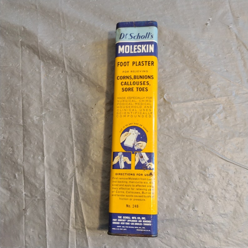 Vintage Dr Scholl's Moleskin Tin, Foot Plaster, Medical Advertising Tin image 1