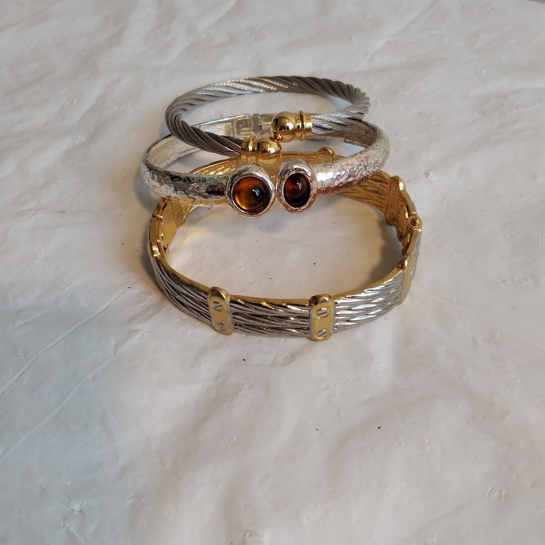 3 Vintage Metal Bangle Bracelets, Hinged Bracelets - Etsy