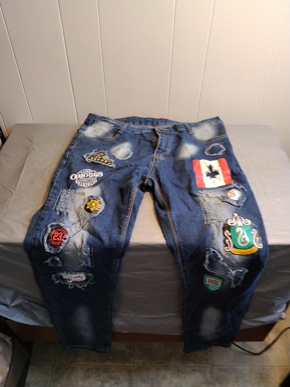 Vintage Disihao Jeans, Patchwork Distressed Jeans… - image 1