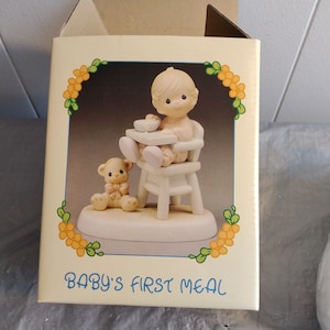 Vintage 1990 Enesco Precious Moments Baby&#39;s First Meal, 1990s Enesco Precious Moments 524077