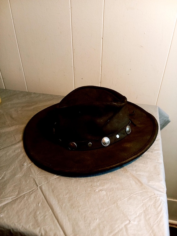 Minnetonka Buffalo Nickel Leather Outback Hat, The Outback Buffalo Nickel Hat, Large