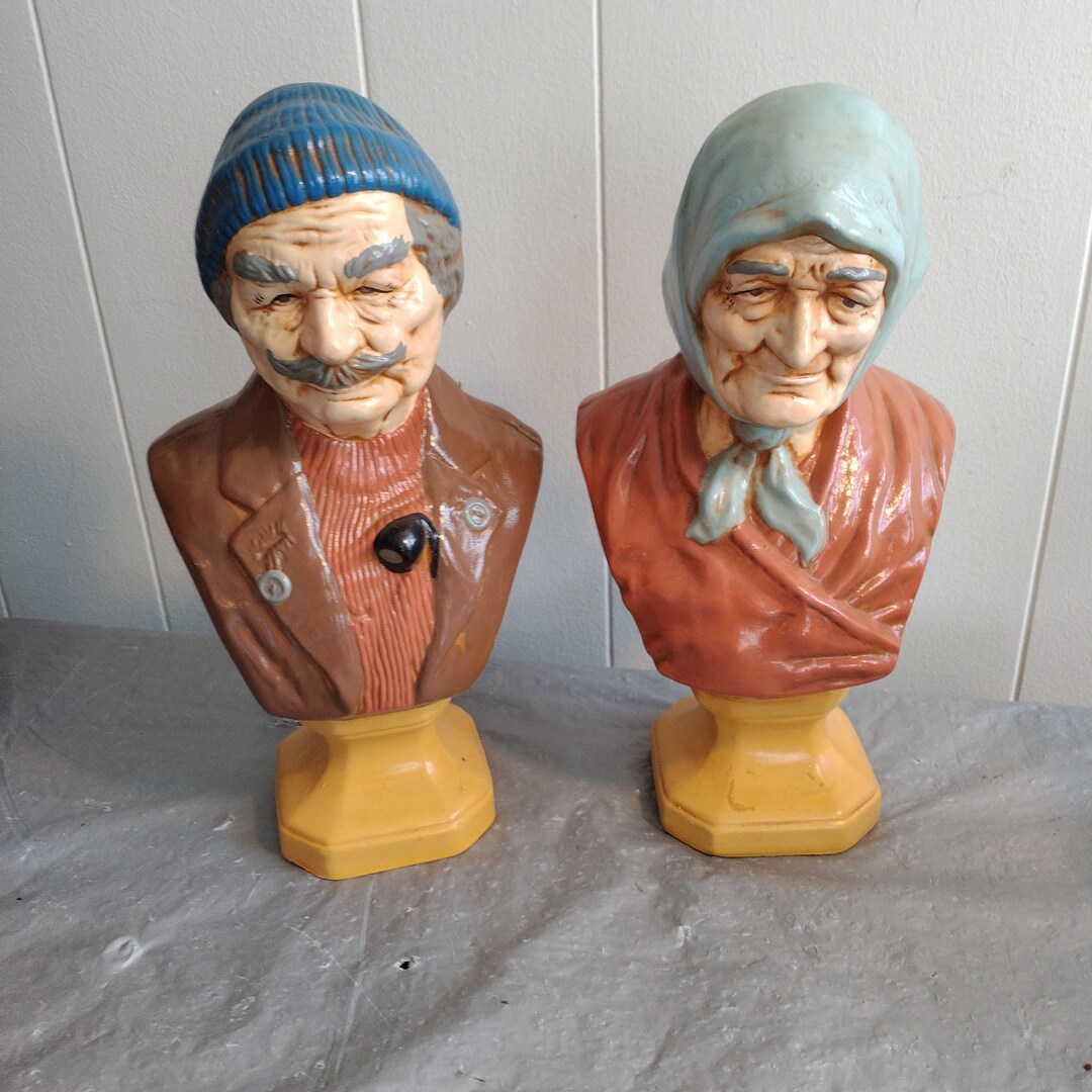 Pr Vintage Ceramic Old Man & Woman Busts - Etsy