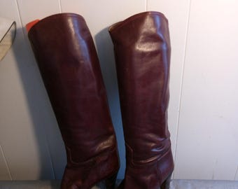 Vintage Burgundy High Italian Leather Boots, Read Description