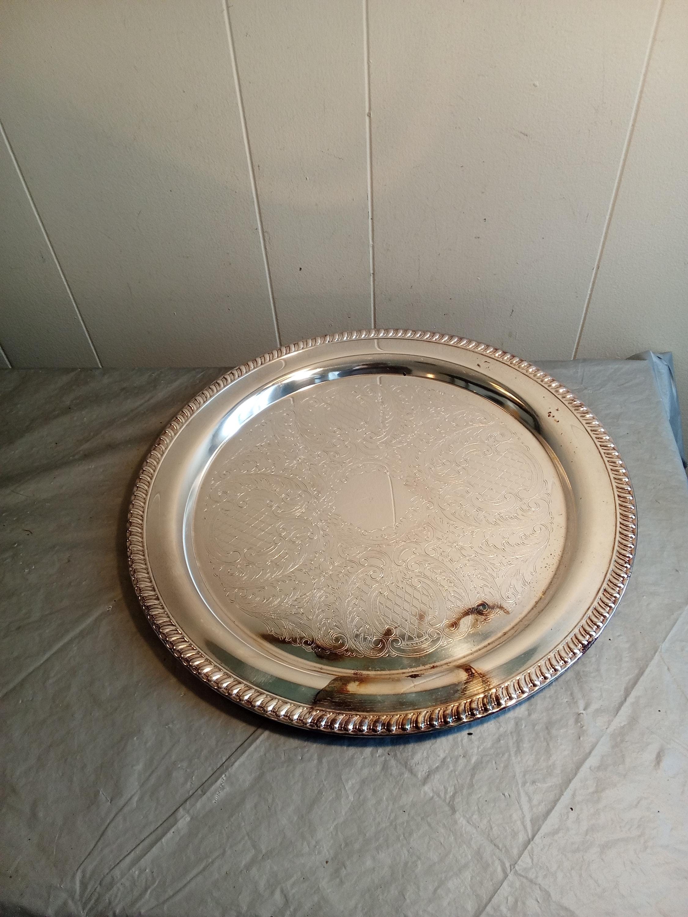 ラウンドレナードシルバープレートトレイ、装飾トレイ、バトラートレイ ラウンドレナードシルバープレートトレイ、装飾トレイ、バトラートレイ