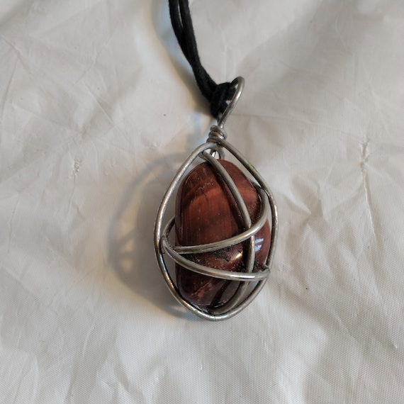 Vintage Artisan Tigers Eye Wrapped Wire Necklace - image 1
