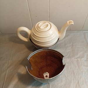 Vintage Foreign Teapot with Metal Cozy Case Heat Retainer