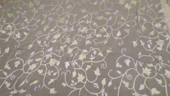 41x41" Vintage Floral Silk Scarf Wrap, Yellow Sca… - image 1