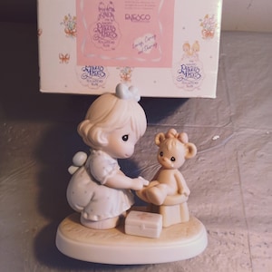 1990s Enesco Precious Moments PM941 Figurine, Caring, Girl & Teddy Bear Figurine