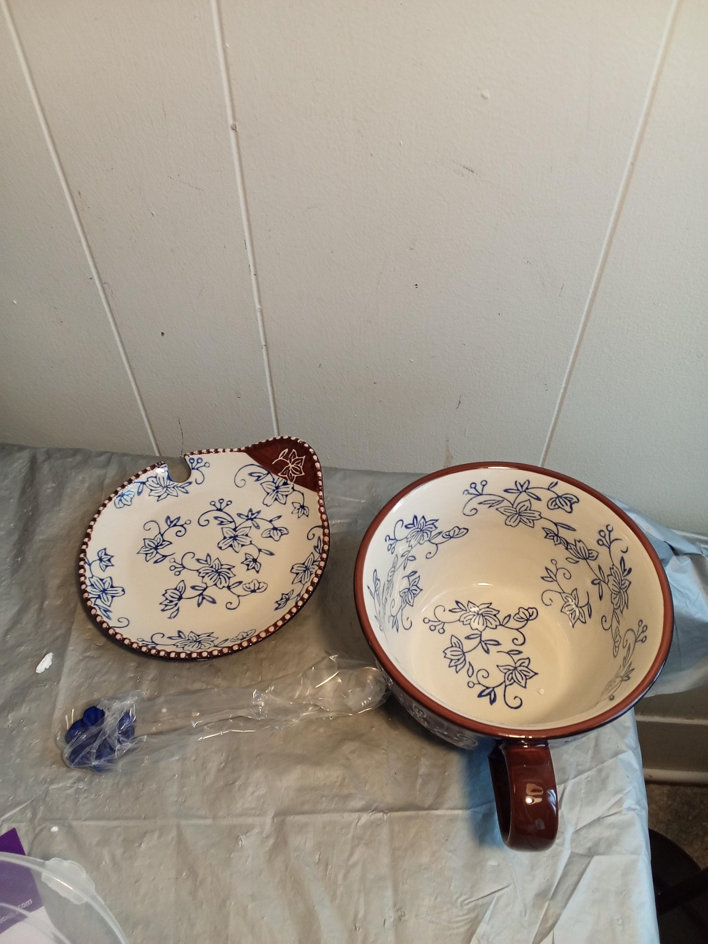 4pc NOS Temp-tations Blue Floral Lace Mug Snack Plate & Spoon