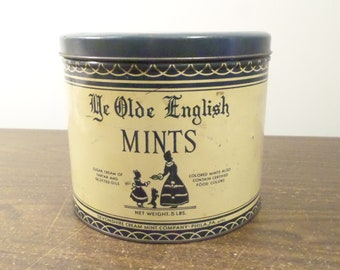 Vintage Ye Olde English Mints Tin, 5lb Tin, Devonshire Cream Mint Co Tin